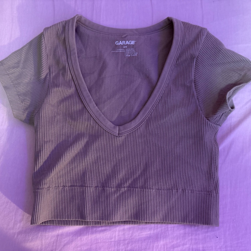 Garage V-Neck Ribbed Crop Top